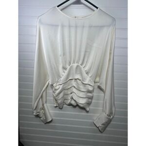 Express White Satin Ruffle Front Long Sleeve Blouse Top Women's Size S